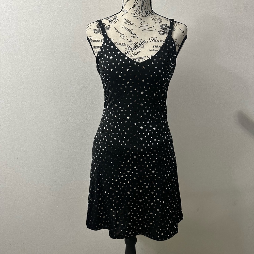 ✨ Y2K Wild Honey Black & Silver Sequin Star Mini Skater Dress | Size M ✨